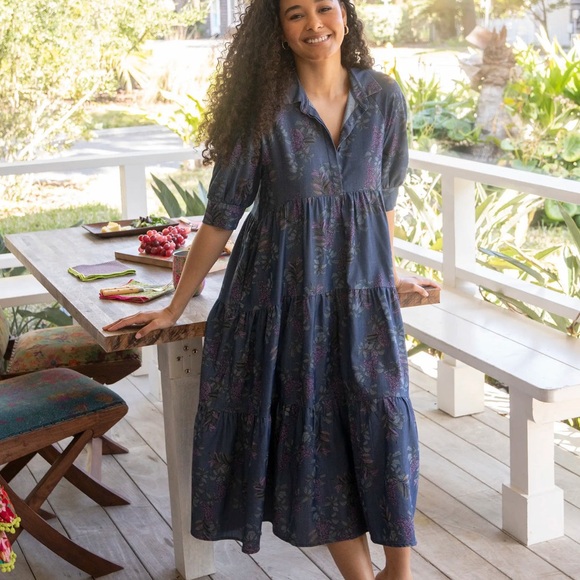 Natural Life Dress Womens XL Blue Floral Boho Relaxed Tiered Peasant Cottage - Picture 2 of 10